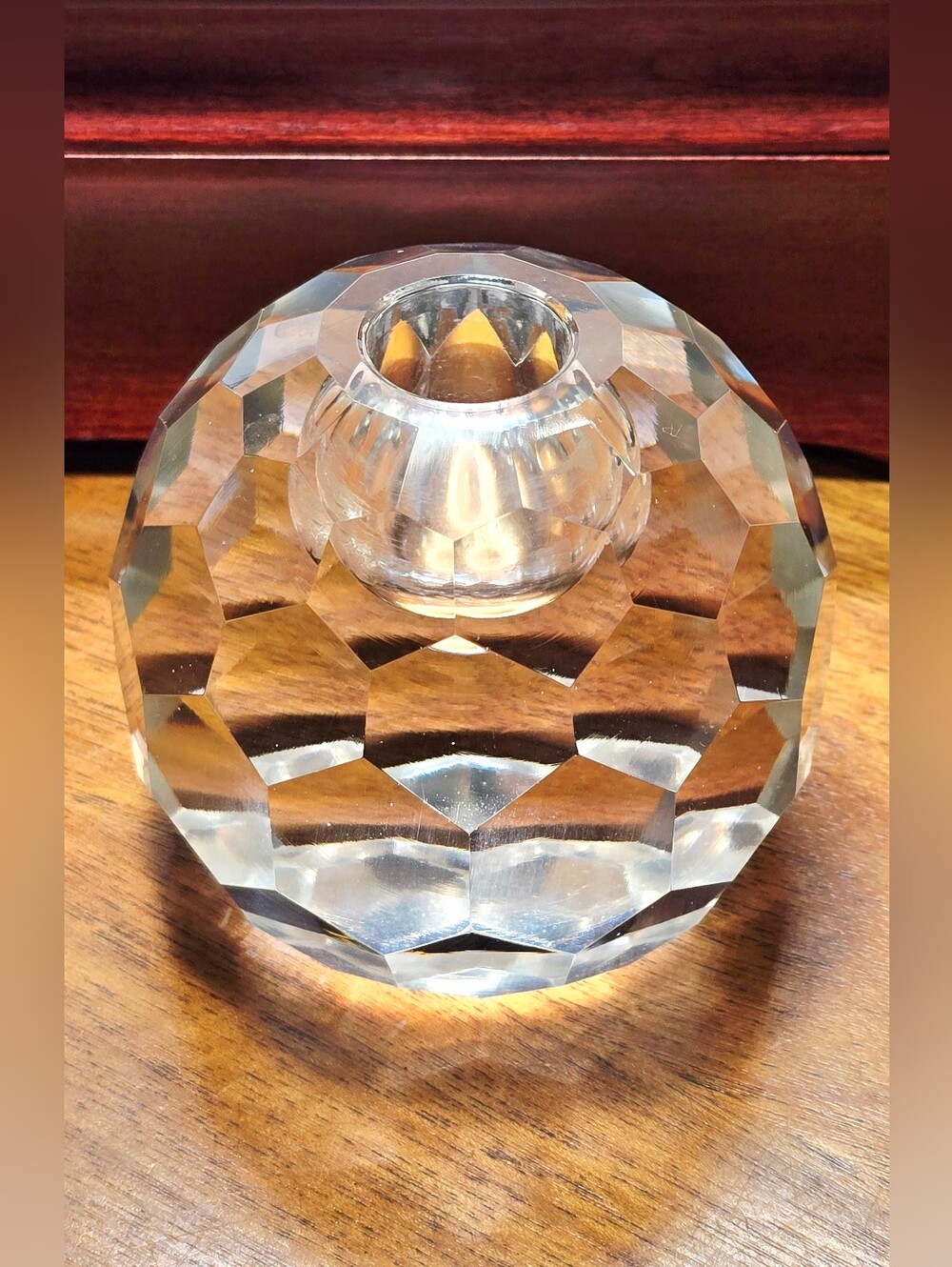 Vintage Faceted Crystal Ball Taper Stick Candle Holder Prism Cut Clear Glass